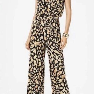 Thalia Sodi Black and Gold Leopard Print Jumpsuit